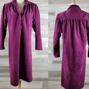 Vintage 60s Caron Chicago Plum Suede Long Sleeve Collard Dress Women's Size 10
